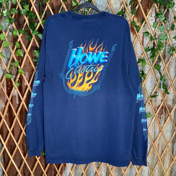 vintage y2k Howe electric flame sleeve graphic 00s LS tshirt - Picture 1 of 4
